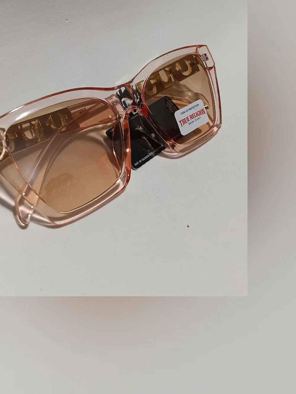 True Religion Women's Pink Transparent Rectangle Sunglasses Brand New With Tag